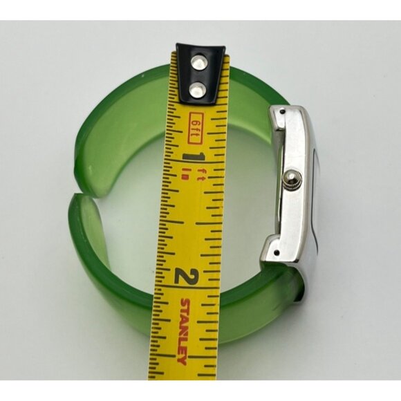 Green Opaque Womens Wide Cuff Watch Silver Tone Square Face Cannes Retro 80s - Picture 4 of 7